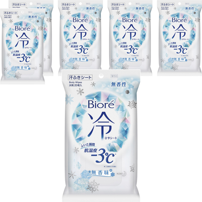 Biore 蜜妮 爽身粉濕巾 涼感3°C 無香, 1入, 6包