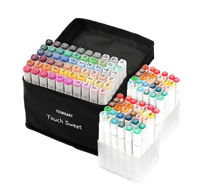 YOUNG ART 白筆管雙頭麥克筆 附布質收納套 + PP筆筒, 多色, 1組