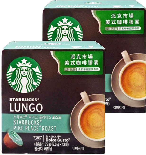 STARBUCKS 星巴克 NESCAFE 雀巢咖啡 Dolce Gusto 多趣酷思 派克市場美式咖啡膠囊, 6.5g, 12顆, 2盒