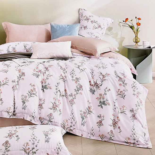 LAMINA 樂米娜 300織萊賽爾天絲兩用被套, 羞花春顏 粉紅色