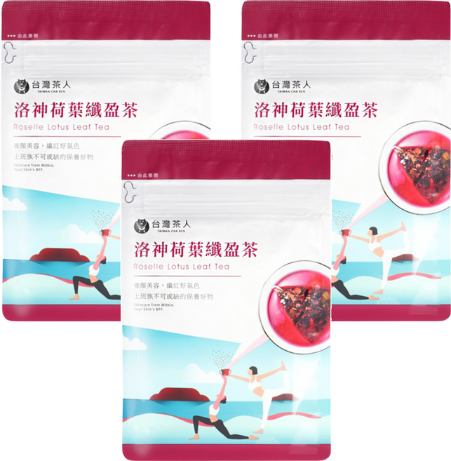 台灣茶人 洛神荷葉纖盈茶, 3.3g, 10入, 3袋
