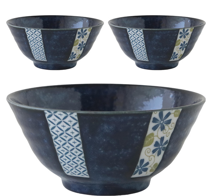 JUST HOME 櫻花藤葉陶瓷碗3件組 日本製 5911-45A4 5.5吋, 1組, 藍色, 陶瓷碗