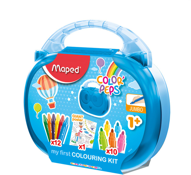 Maped Color'Peps 我的第一套著色工具組 含10支彩色筆+12支蠟筆+1張海報, 顏色隨機, 1盒