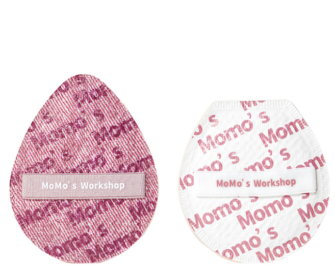 MoMo's Workshop 毛吉吉 棉花糖氣墊粉撲2件組 夏日丹寧款 附收納盒, 粉色 + 白色, 1組