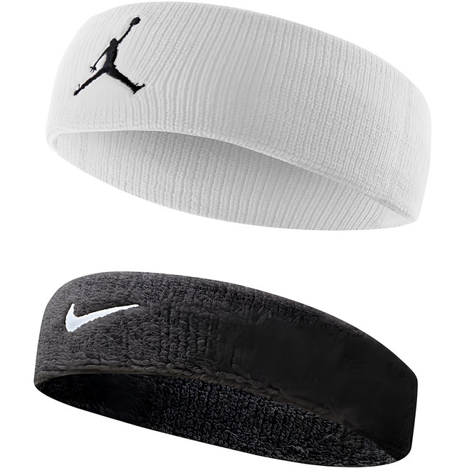 NIKE 耐吉 運動髮帶2入組, 黑色 + 白色, 1組