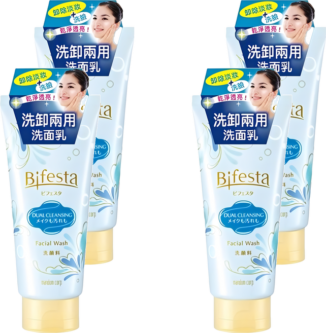 Bifesta 碧菲絲特 洗卸兩用淨透洗面乳 添加植物纖維 打造明亮光滑美肌, 120g, 4條