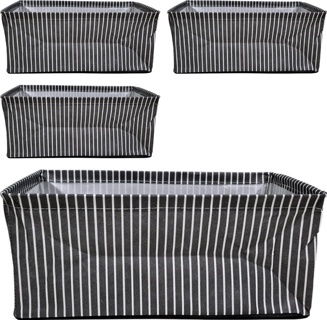 可摺疊衣物收納籃 47 x 28 x 20cm 26L 加粗鋼架支撐款, 黑白條紋, 4個