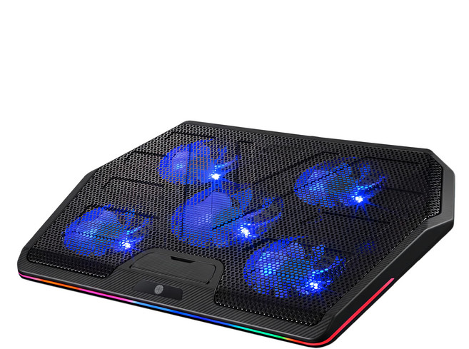 e-kit 逸奇 藍光五風扇靜涼透風鐵製網孔 觸控幻彩RGB筆電散熱墊 425 x 300 x 28mm 761g, 黑色, 1個