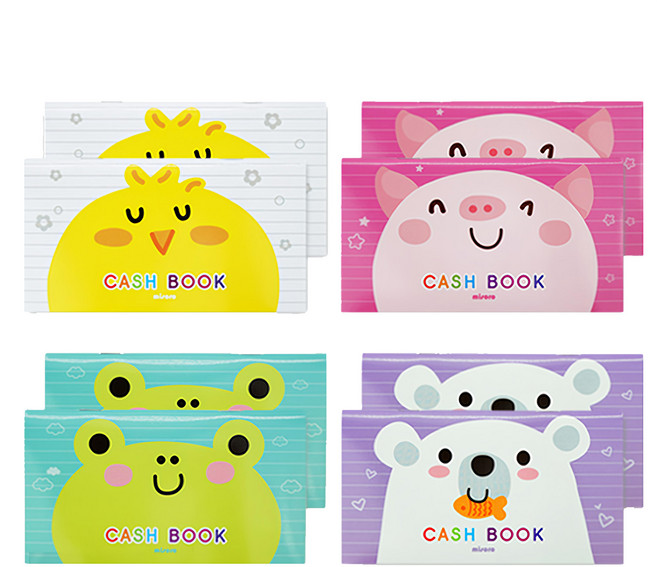 misoro 1000 記帳本 卡通可愛風, 小雞 白色 + 小豬 粉色 + 青蛙 綠色 + 小熊 紫色, 1組