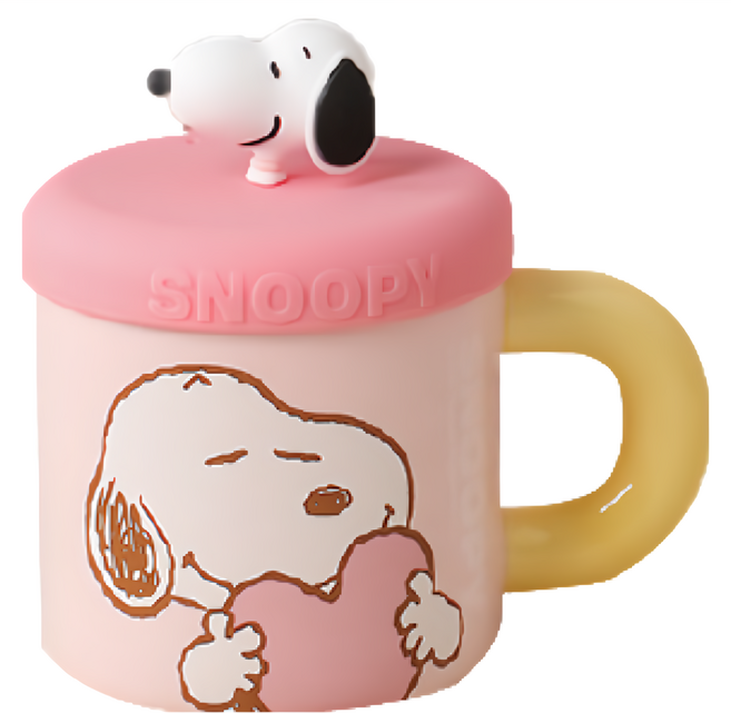 PEANUTS 史努比 陶瓷馬克杯 含公仔杯蓋, 粉色, 1個