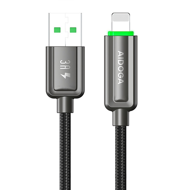 AIDOGA 艾迪伽 閃極系列 智能斷電補電 USB-A-Lightning充電傳輸線, 槍黑色, 1個, 1.2m