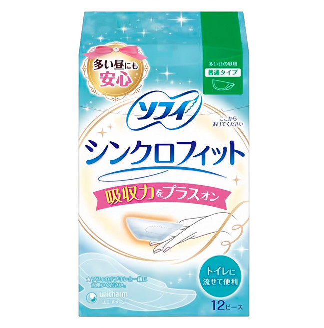 SOFY 蘇菲 日本原裝進口 Synchro Fit 強吸收可沖式護墊 日用量多 需搭配衛生棉使用, 日用型, 12片, 1包