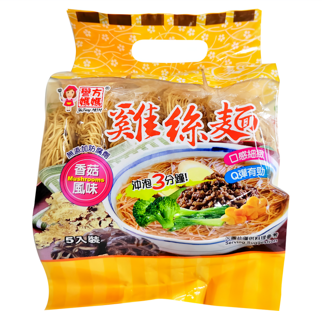 譽方媽媽 香菇風味雞絲麵, 300g, 1袋