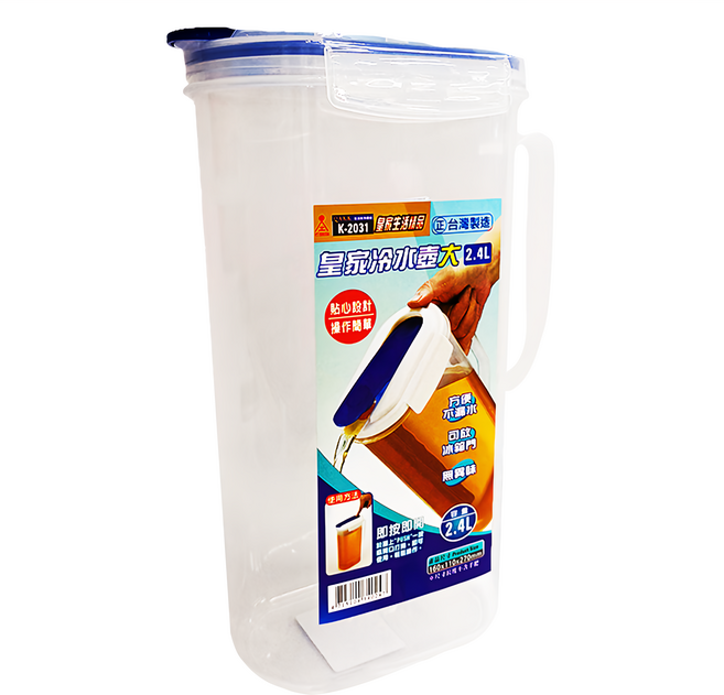 YI SHUIN 亞晨 大皇家塑膠冷水壺/桌上壺 160 x 110 x 270mm 250g, 2.4L, 1個, 透明