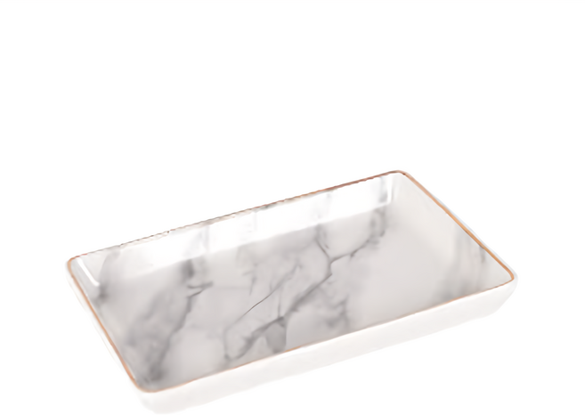 Craftsman In Storage 收納職人 北歐ins輕奢金邊陶瓷桌面收納盤 首飾盤/玄關鑰匙盤, 白色金邊大理石, 1個