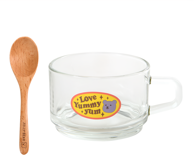Dailylike My Buddy 麥片杯 附湯匙 玻璃杯450ml+湯匙135mm, 透明色, 1個