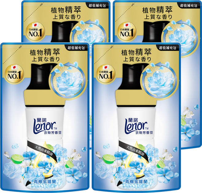 Lenor 蘭諾 衣物芳香豆 青檸紫羅蘭 補充包, 4包, 440ml