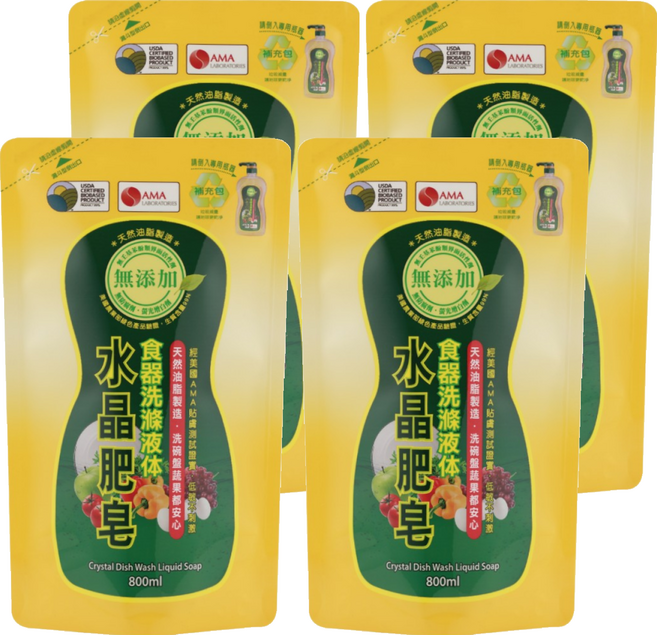 南僑水晶 水晶肥皂食器洗滌液体 補充包, 800ml, 4包
