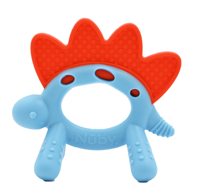 Nuby 童趣動物矽膠固齒器, 固齒器, 恐龍 藍色 + 紅色, 1個