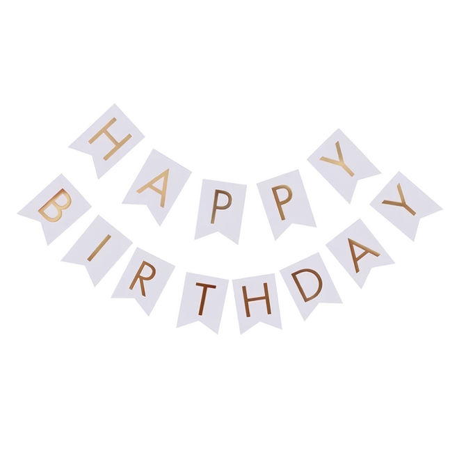 橫幅生日燕尾旗, 白色, 1組