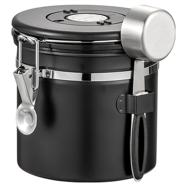 咖啡豆不鏽鋼密封罐 1.5L, 黑色, 1個