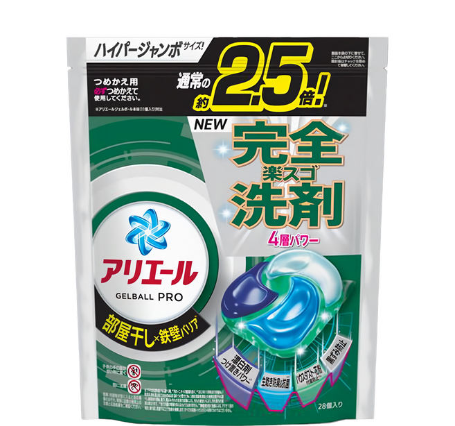 ARIEL 日本原裝進口 4D立體洗衣球補充包 綠色室內曬衣, 28顆, 1袋