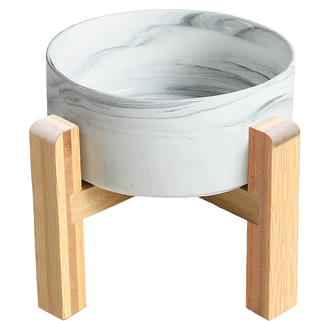 毛皇上 加高木架陶瓷碗 大, 大理石灰, 1個