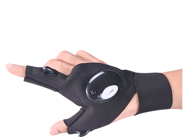 ZS LED發光照明維修釣魚手套 均碼 透氣針織棉+電子元件, 黑色, 1雙