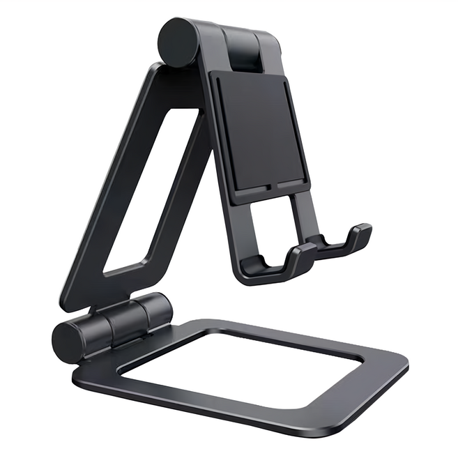 yesido鋁合金桌面手機平板支架 摺疊設計輕薄便攜 雙轉軸強力支撐 全金屬更耐用, 黑色, 1個