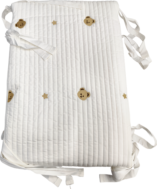 韓式絎縫可拆洗嬰兒床加厚純棉防撞床圍欄, 星星熊 米色