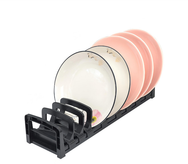 【e.dot】可調距碗盤收納架/盤架(瀝水架/碗碟架) 廚房 瀝水功能 節省空間, 8格, 黑色, 1個