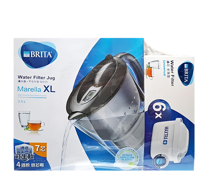BRITA MAXTRA MARELLA濾水壺 + 濾芯 7個 XL 3.5L 原廠保固, 黑色, 1組
