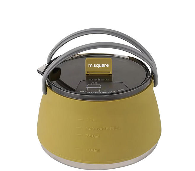 m square 矽膠折疊燒水壺 1L 不含BPA, 芥末黃, 1個