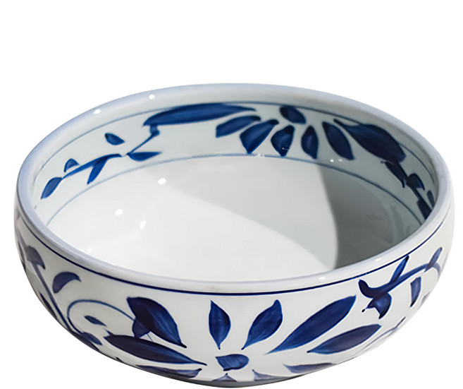 7缽系列 碗 19 x 7.5cm 900ml, 手繪唐草 白色 + 藍色, 1個