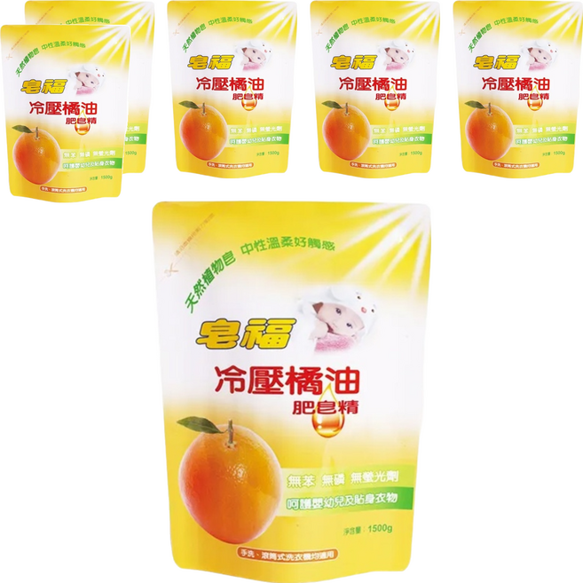 皂福 冷壓橘油肥皂精 補充包, 1.5kg, 6包