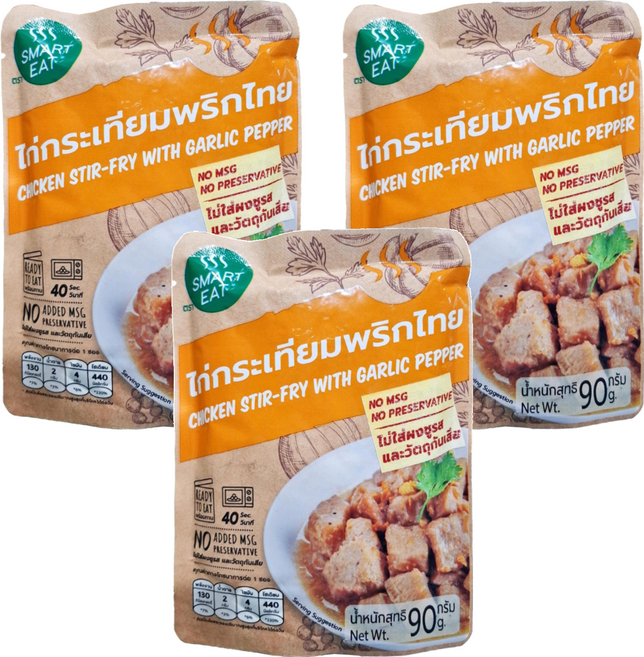 SMART EAT 黑胡椒大蒜雞肉即食包 新配方 無需添加味精, 90g, 3包