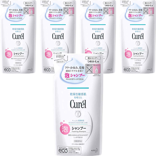 Curel 珂潤 潤浸保濕低敏洗髮慕絲 補充裝 無香, 5件, 380ml