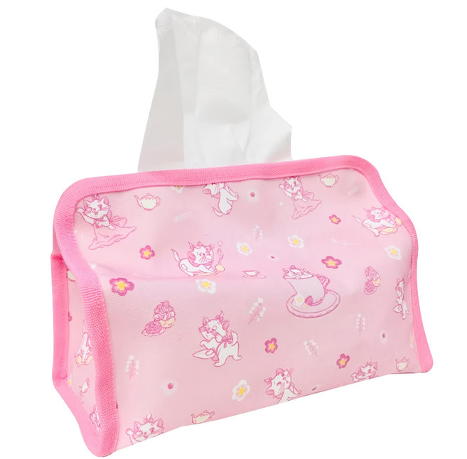 收納王妃 迪士尼櫻花鈕扣式面紙盒 89g, 瑪麗貓 粉色