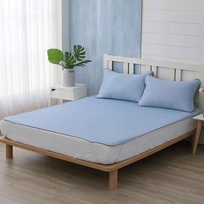 Ishur 伊舒爾 乳膠冰絲涼蓆墊, 涼蓆墊 + 枕套, 冰炫藍