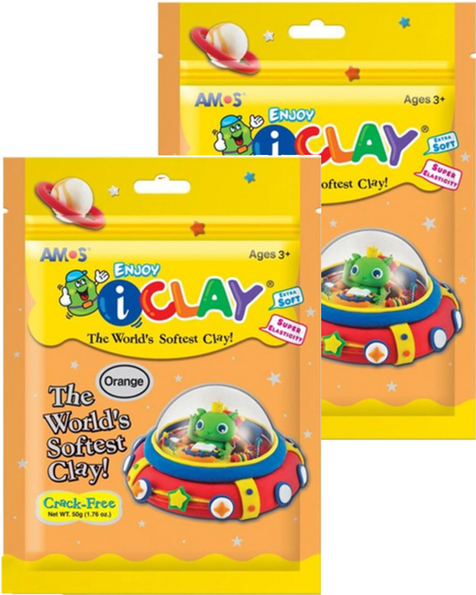 AMOS 阿摩司 超輕黏土 韓國製造, 橘色, 50g, 2包