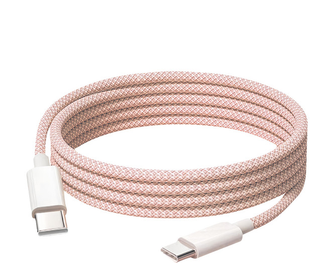 OMG 雙Type-C快充線 C to C 編織充電線 60W, 1m, 1條, 粉色