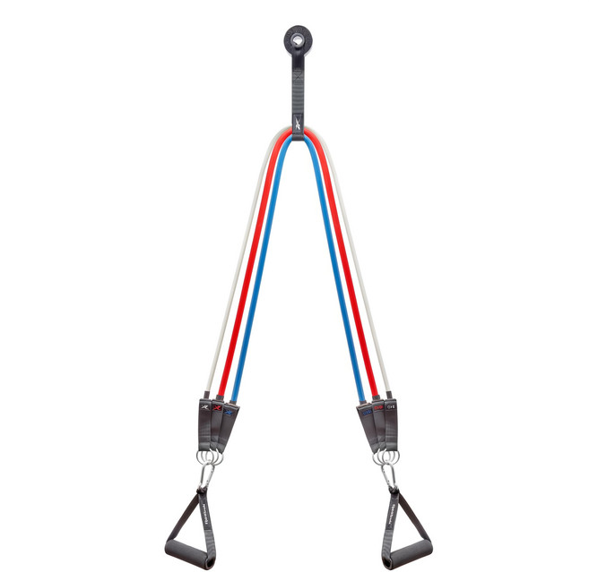 Reebok 銳步 Resistance Tube Set 可調式拉力繩組 附收納袋, 1組, 紅色 + 藍色 + 米色