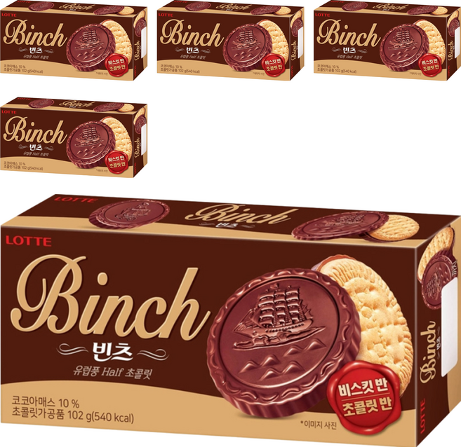 LOTTE 樂天 Binch 巧克力餅乾, 102g, 5盒