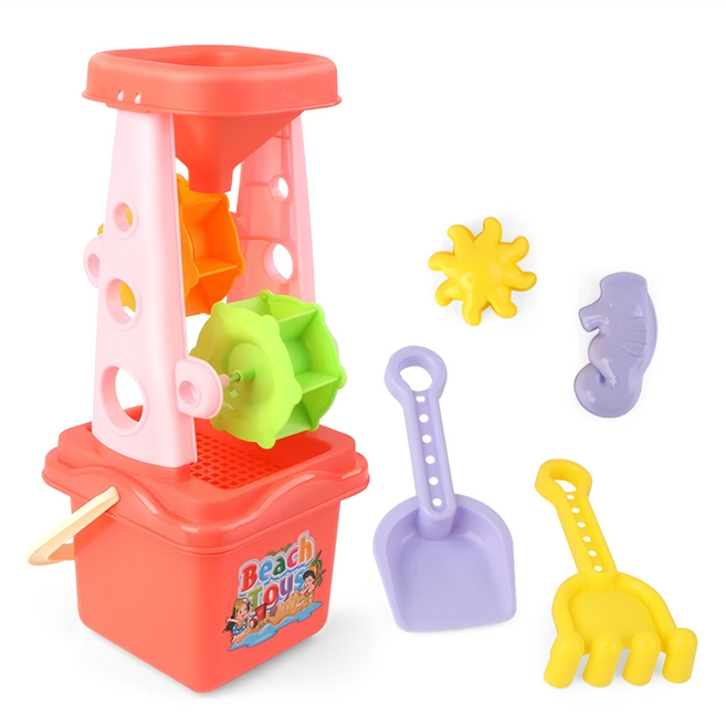 實琪 沙灘玩具 沙漏5件組, 粉色, 1組