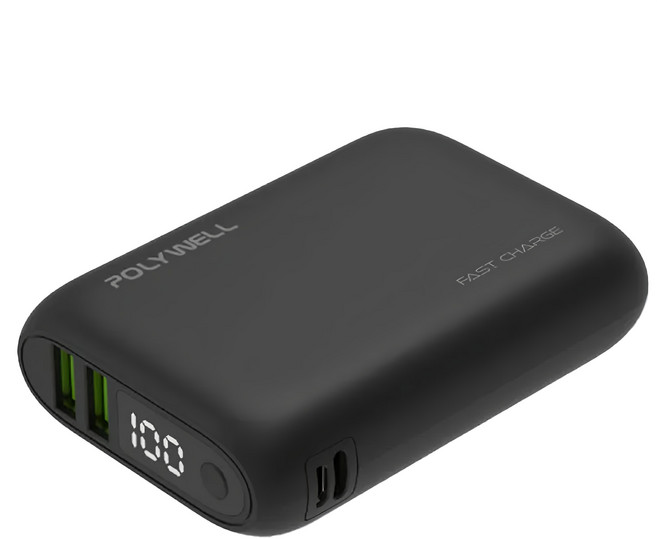 POLYWELL 寶利威爾 雙向快充行動電源 10000mAh PW15-T16-A002, WP942P, 黑色