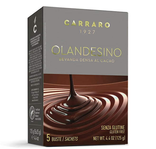 CARRARO Olandesino Cacao 香濃甜蜜巧克力即溶可可粉隨身包 不含麩質, 5包, 25g, 1盒