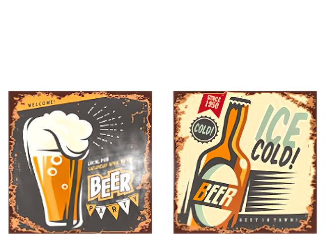 24mama 掛畫 二聯式 酒吧 飲料 餐廳 廣告 麥酒 乾杯 古董 派對 涼爽 無框畫, 復古啤酒