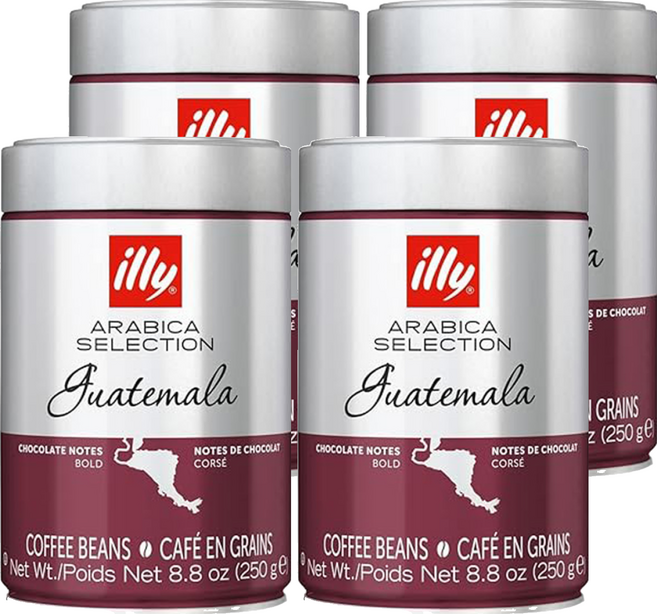 illy 意利咖啡 瓜地馬拉 Guatemala 單品咖啡豆 義大利原裝進口 專利氮氣加壓包裝 100%阿拉比卡咖啡豆, 咖啡豆(無研磨), 250g, 4罐