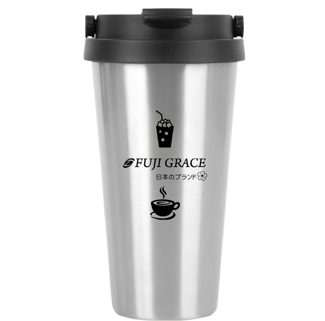 FUJI-GRACE 富士雅麗 500ml 不鏽鋼手提保冰保溫咖啡杯 食品用不鏽鋼材質 防燙杯直飲口 防撞防滑墊設計, 銀色, 1個