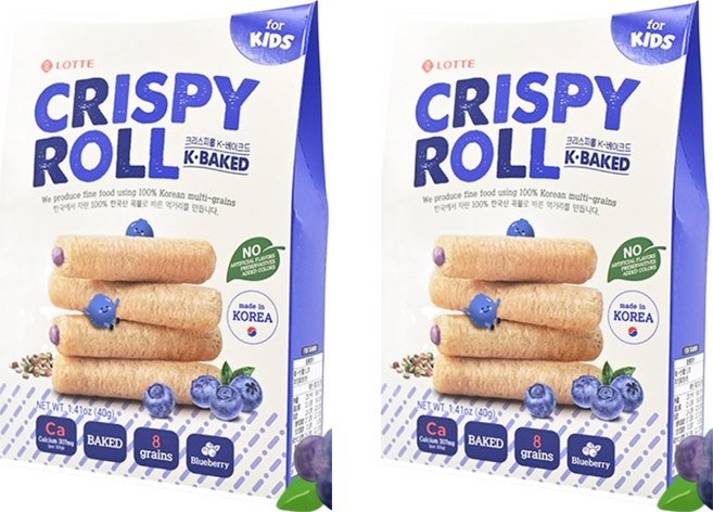 LOTTE 樂天 兒童捲心棒 8支, 藍苺味, 40g, 2盒